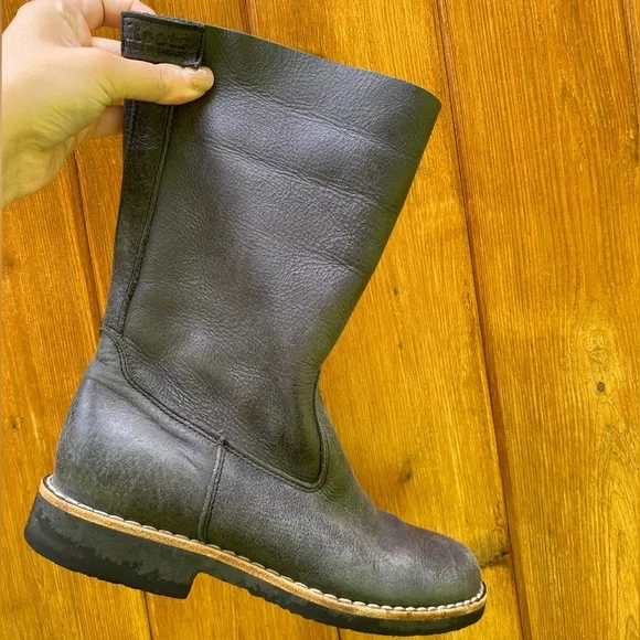 ROOTS classic rollover tribe boots in charcoal grey size 6 - Picture 2 of 9